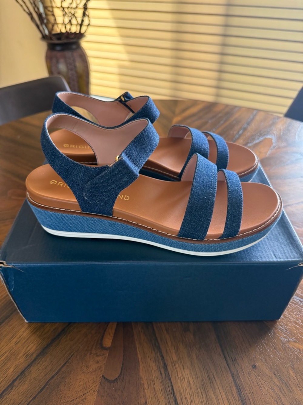 Cole Haan Denim Blue Leather-Trim Strappy Sandals - Picture 4 of 6